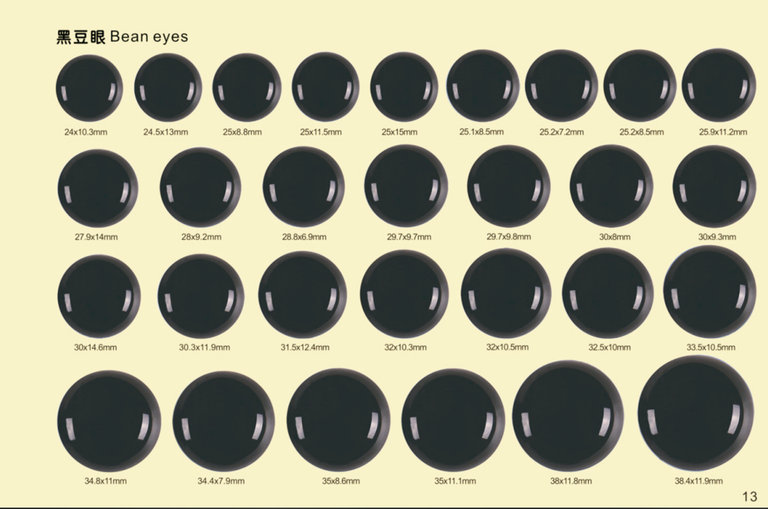 BLACK BEAN EYES (3-55mm) Eco-Friendly, Versatile Plastic Safety Eyes for Toys & Crafts