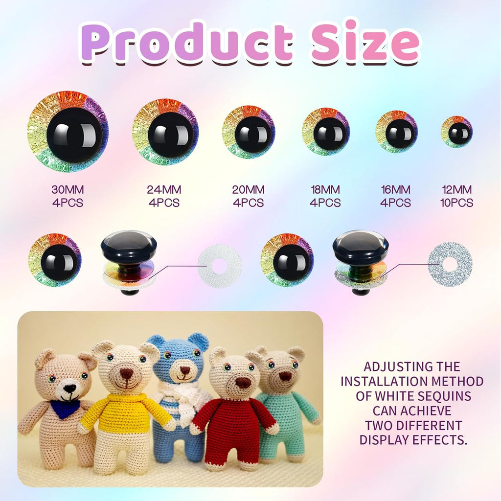 3D Safety Eyes for Crochet & DIY Toys – Eco-Friendly, Bright, High-Quality | EN71/REACH/RoHS Certified | Custom Sizes & Designs