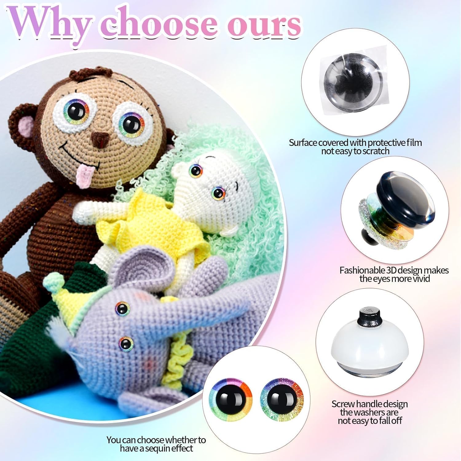 RAINBOW 3D SPARKLE EYES – Eco-Friendly, Burr-Free, Custom Mold Designs