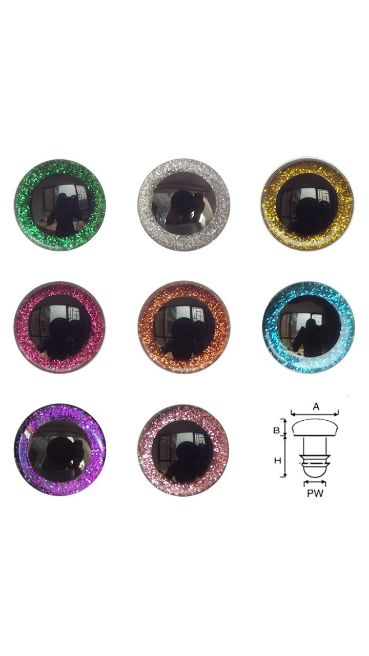Eco-Friendly 3D Sparkle Eyes - Custom Colors (9-35mm) Glitter Safety Eyes Amigurumi