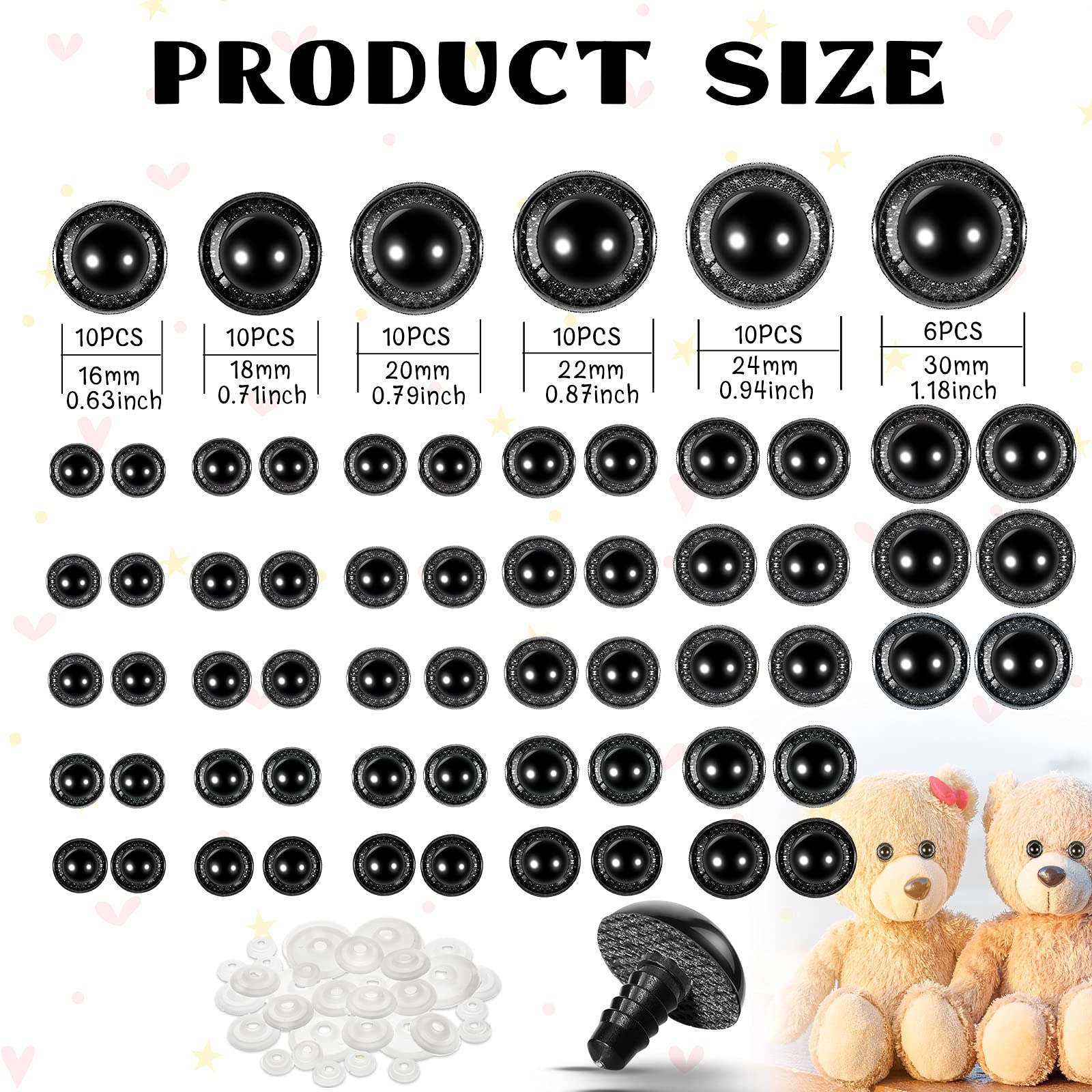 3D Safety Eyes for Crochet & DIY Toys – Eco-Friendly, Bright, High-Quality | EN71/REACH/RoHS Certified | Custom Sizes & Designs